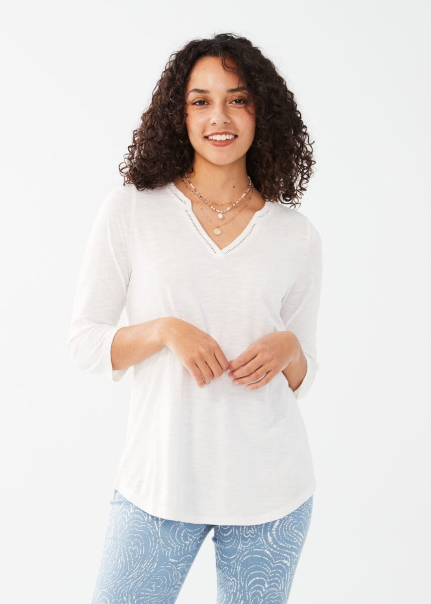 FDJ 3/4 Sleeve Split Neck Top, Style #3107476