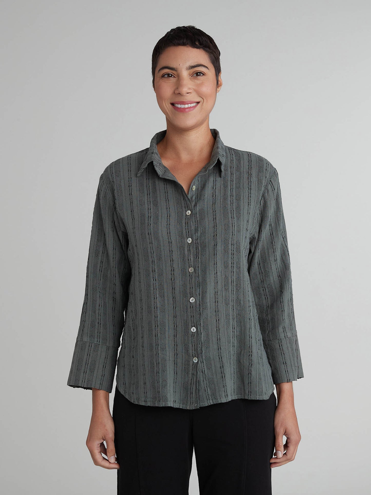 Cut Loose Pinstripe Linen Crop Easy Shirt, Style #5146986