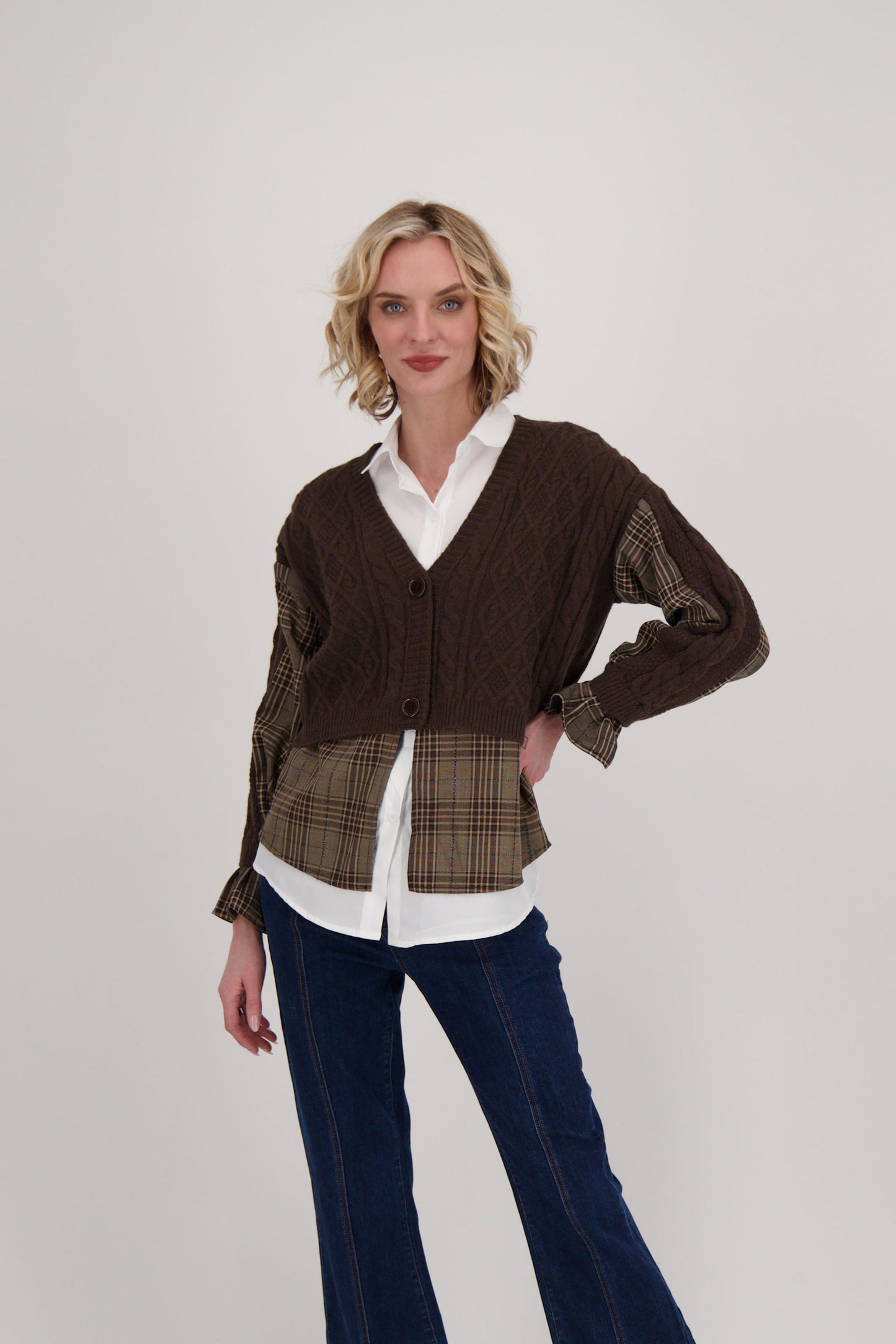 Gabby Isabella Shirt With Cable Knit Cardigan Topper, Style #524718