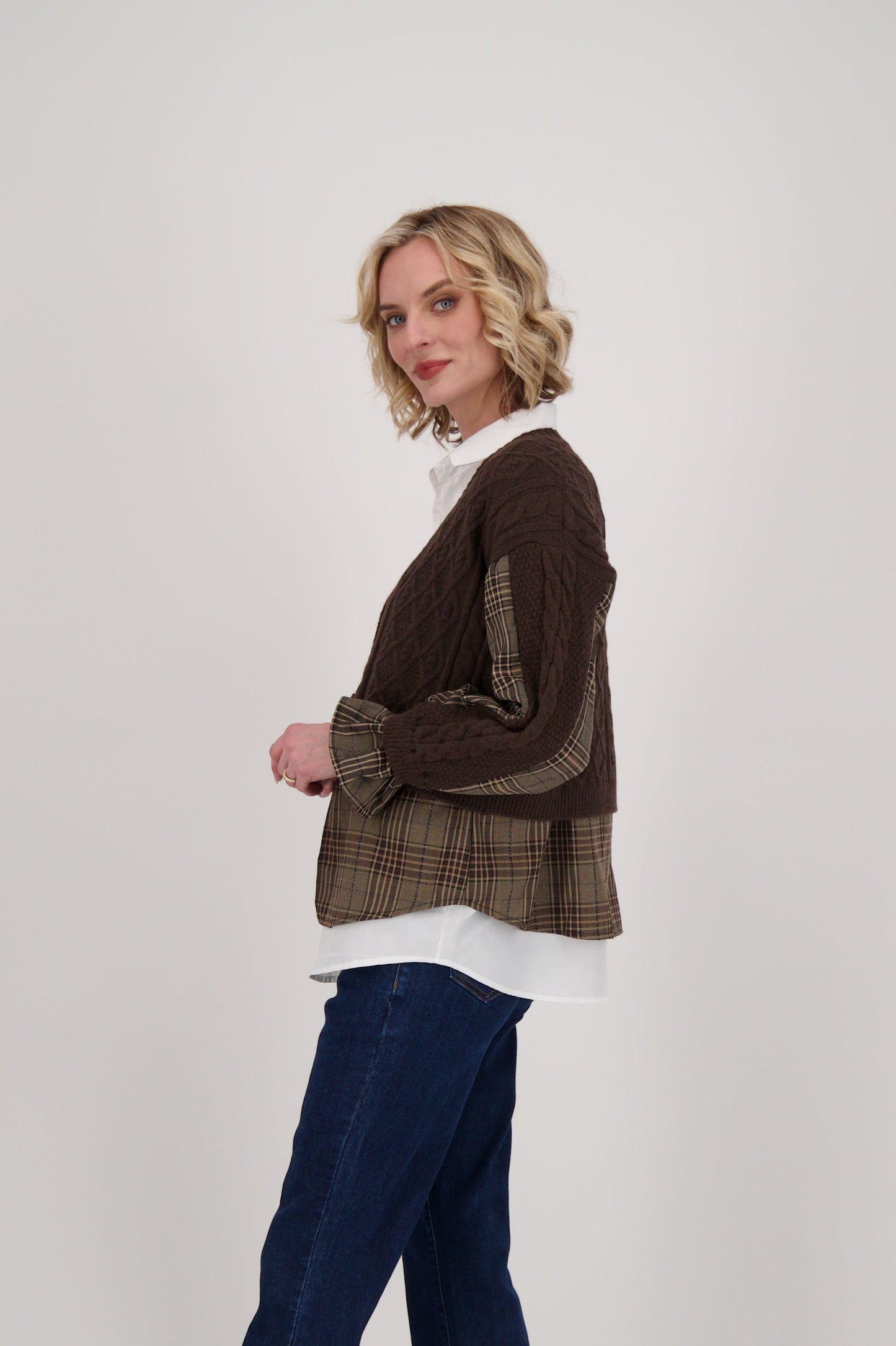 Gabby Isabella Shirt With Cable Knit Cardigan Topper, Style #524718