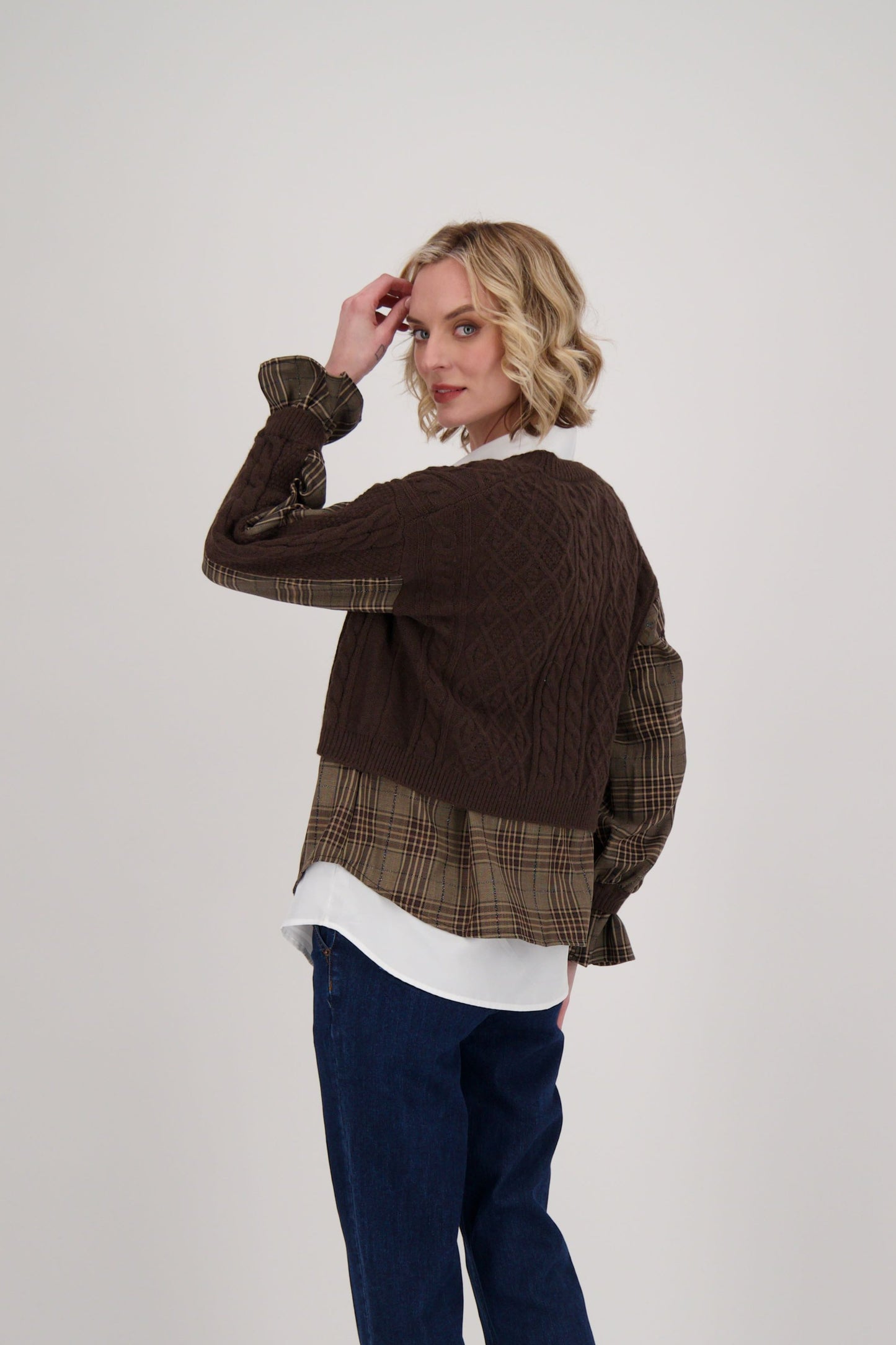 Gabby Isabella Shirt With Cable Knit Cardigan Topper, Style #524718