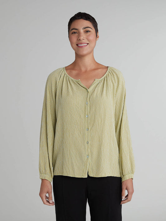 Cut Loose Crinkle Check Collarless Blouse, Style #6126253
