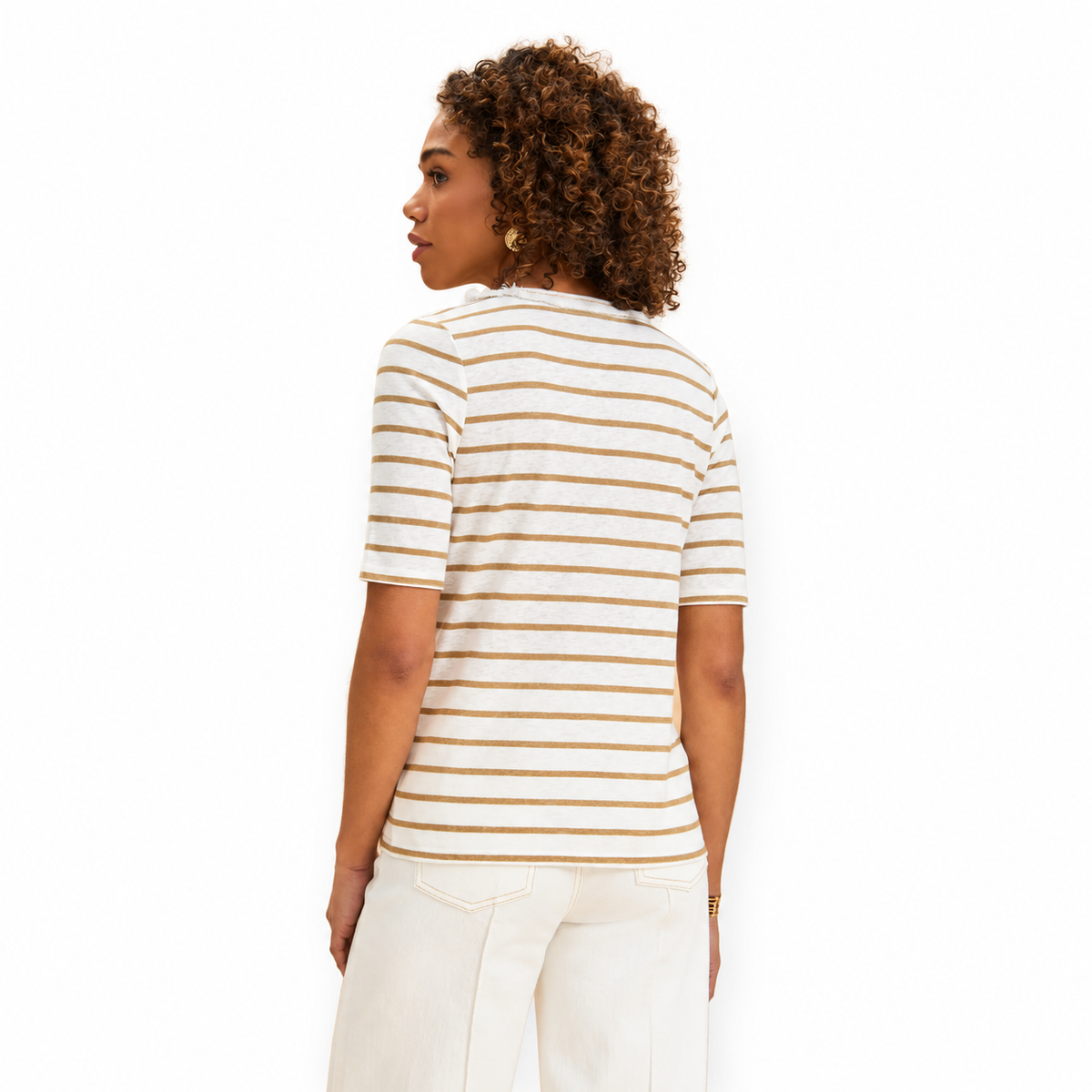 FDJ Elbow Sleeve Fringed Neck Top