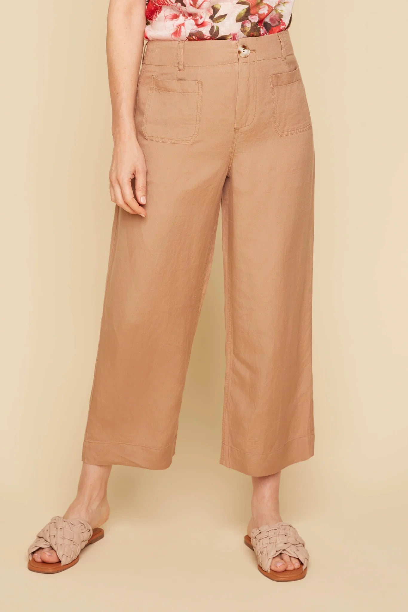 Renuar Collection Mix Linen Crop Pants, Style #R10074