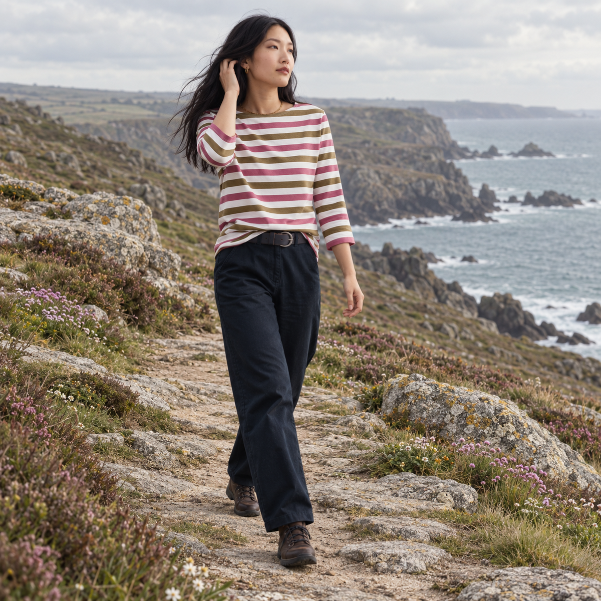 Seasalt Cornwall Sailor 3/4 Sleeve Thick Multi Stripe Top