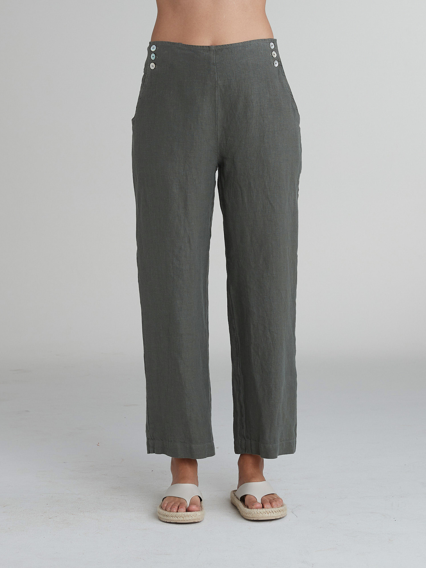 Cut Loose Solid Linen Button Trouser, Style #4402853