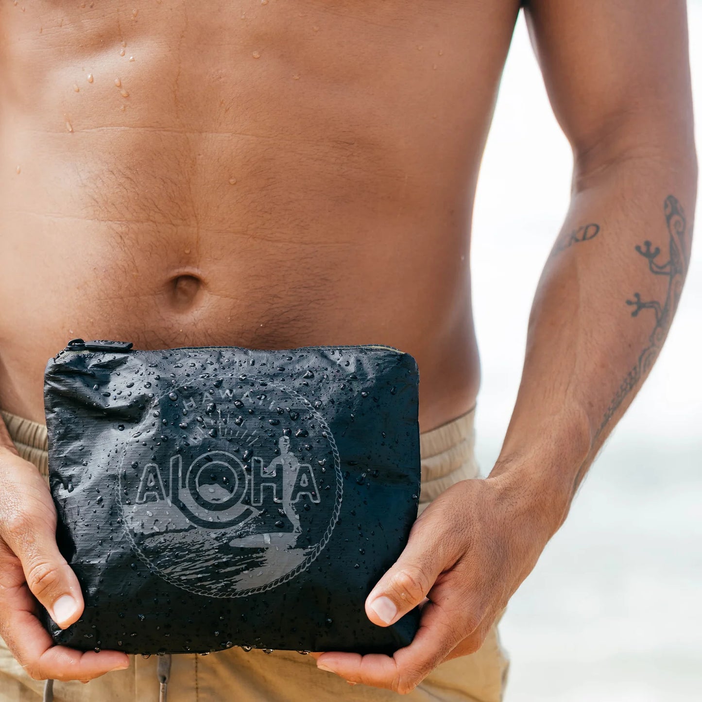 Aloha Small Waikiki Seal Charcoal on Black Pouch Aloha