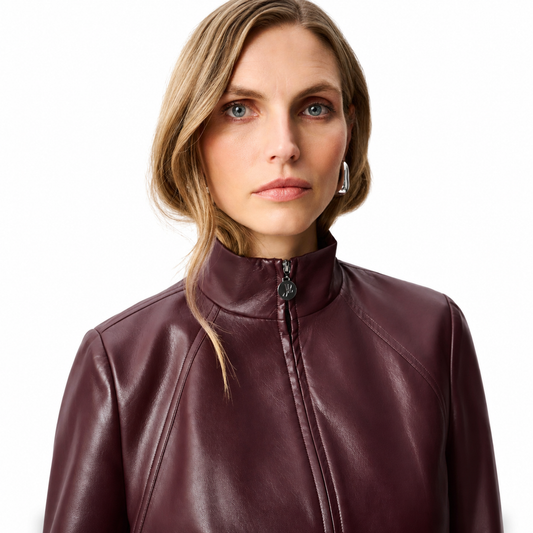 Joseph Ribkoff Leatherette Mock-Neck Bomber Jacket