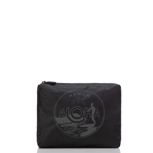 Aloha Small Waikiki Seal Charcoal on Black Pouch Aloha