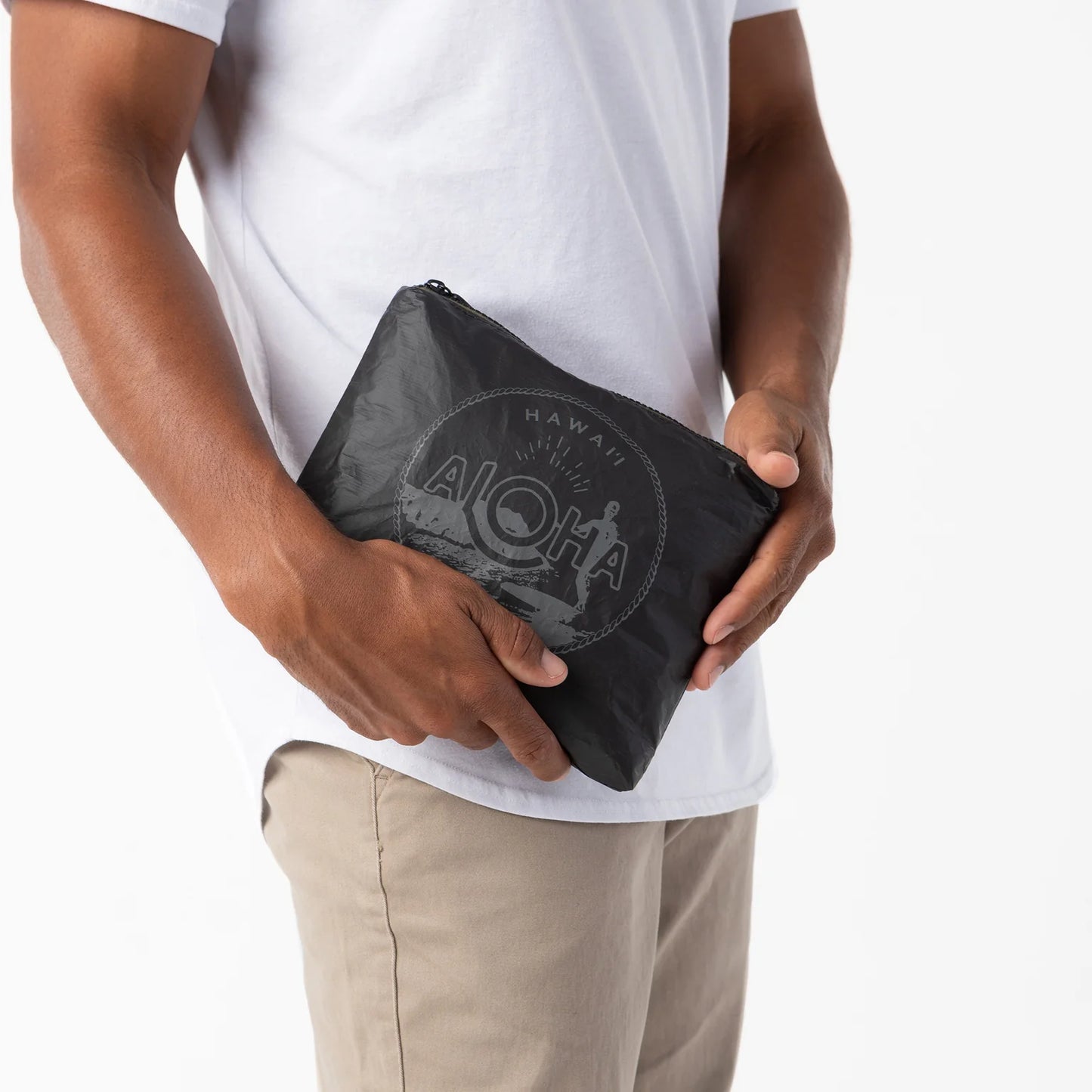 Aloha Small Waikiki Seal Charcoal on Black Pouch Aloha