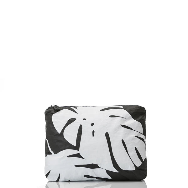 Aloha Small Pouch in Monstera White on Black, Style #SMA22301 Aloha