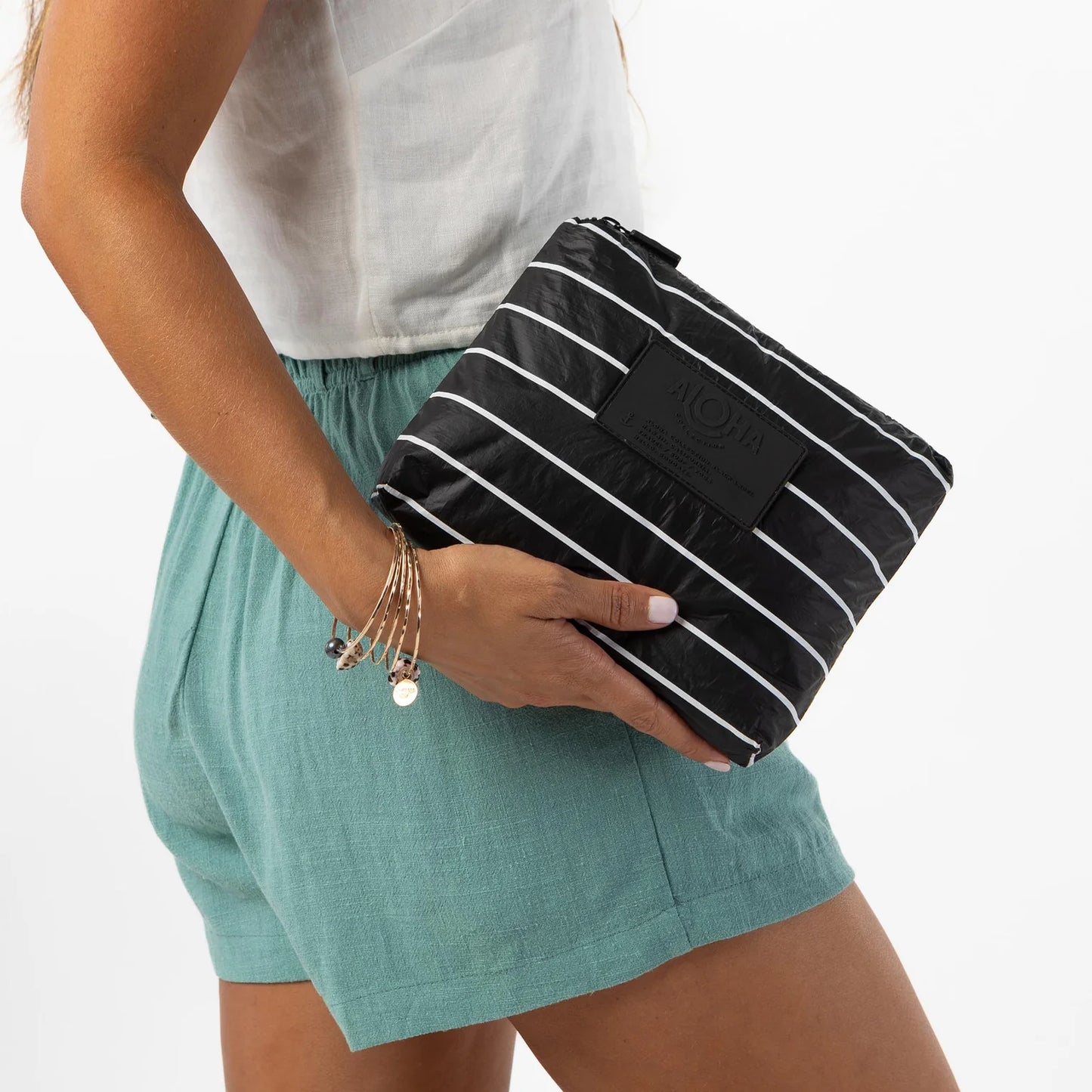 Aloha Small Pouch Pinstripe White on Black Aloha