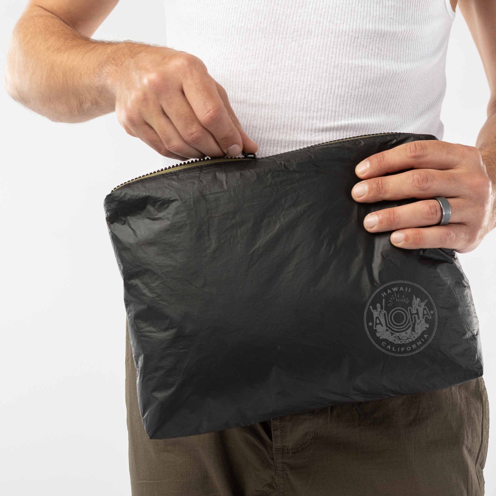 Aloha Mid ALOHA Seal Pouch in Charcoal on Black Aloha
