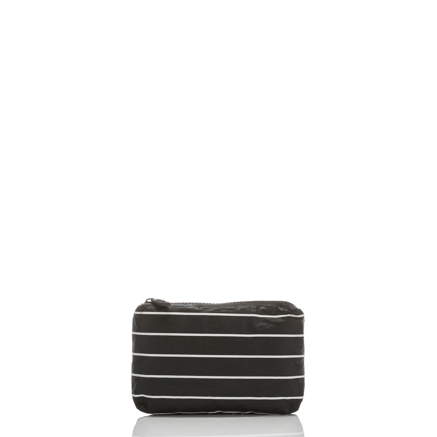 Aloha Mini Pinstripe Pouch in White on Black Aloha