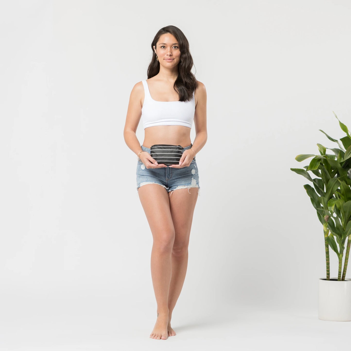 Aloha Mini Pinstripe Pouch in White on Black Aloha