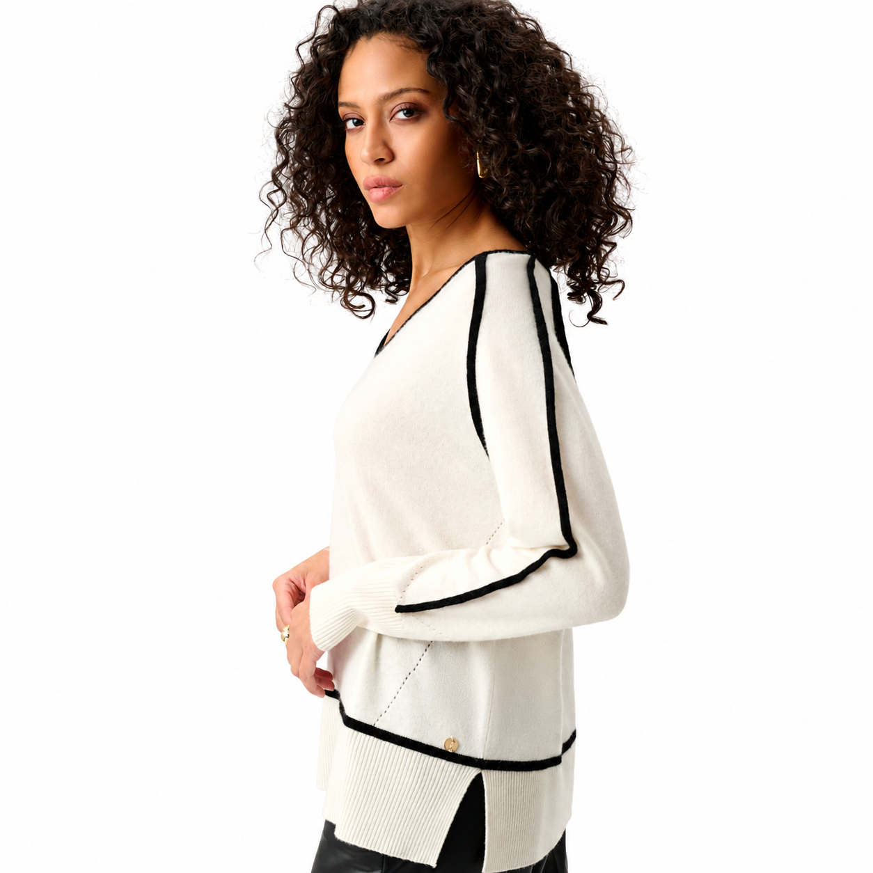 Joseph Ribkoff Cashmere And Wool Contrast trim Sweater Style 263941