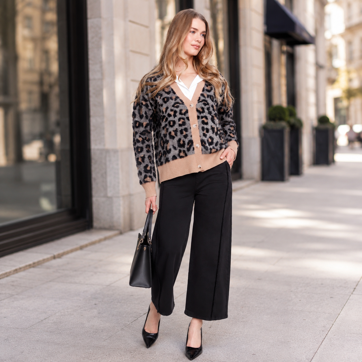Renuar Animal Jacquard Knit Cardigan