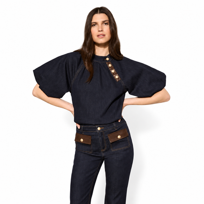Joseph Ribkoff Featherweave™ Balloon-Sleeve Denim Top