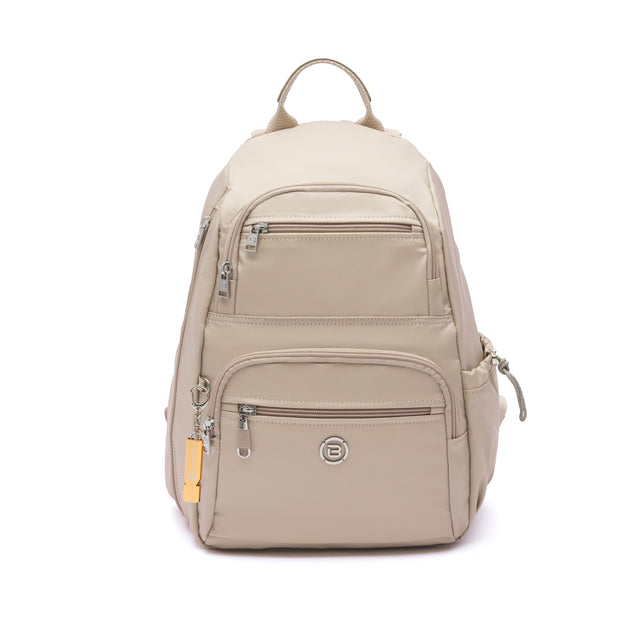 Beige Beside·U® Aileen R1 anti theft backpack for travel with multiple zippers on a white background