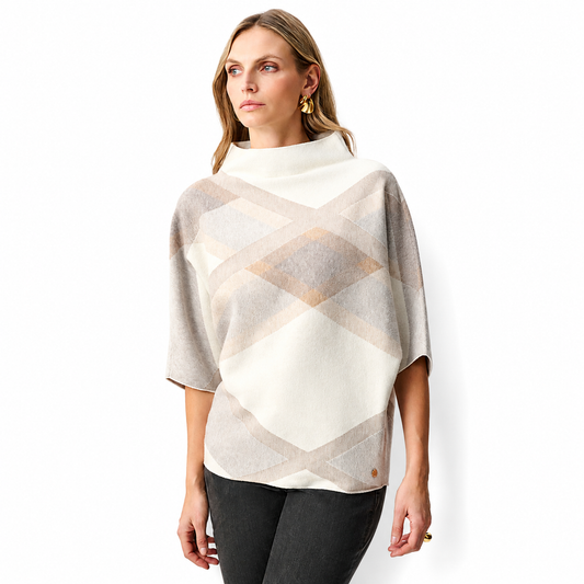 Joseph Ribkoff Brushed Viscose And Nylon Plaid Funnel-Neck Sweater