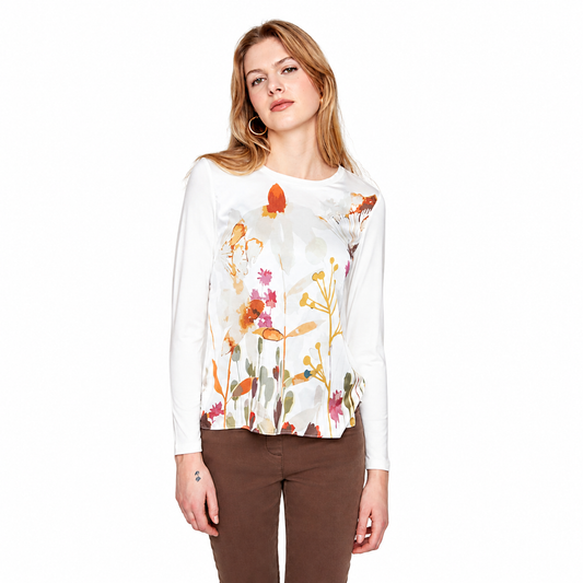 Renuar Fall Floral Mixed Media Long Sleeve Top
