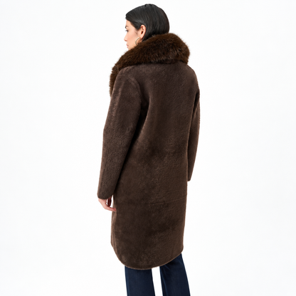 Joseph Ribkoff Feather Yarn Knit Coat With Detachable Faux Fur Collar Style 263973