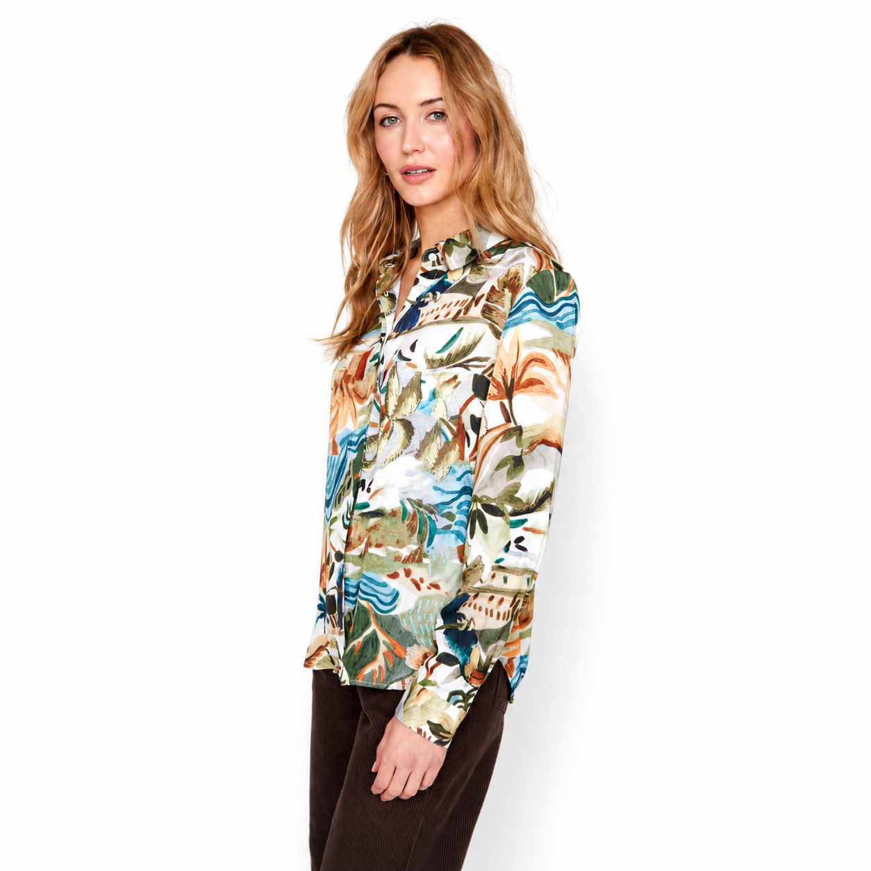 Renuar Printed Luxe Satin Blouse