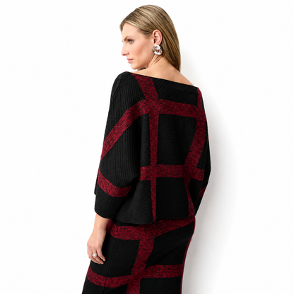 Joseph Ribkoff Brushed Viscose And Nylon Plaid Boat-Neck Sweater