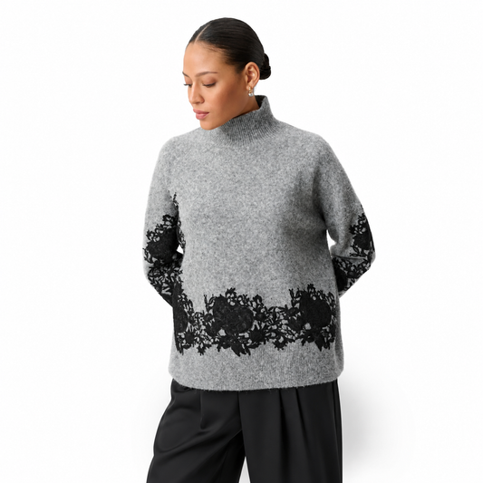 Joseph Ribkoff Lace Applique Mock Neck Sweater
