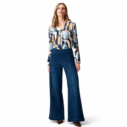 Joseph Ribkoff Featherweave Denim Palazzo High-Rise Pull-On Jeans