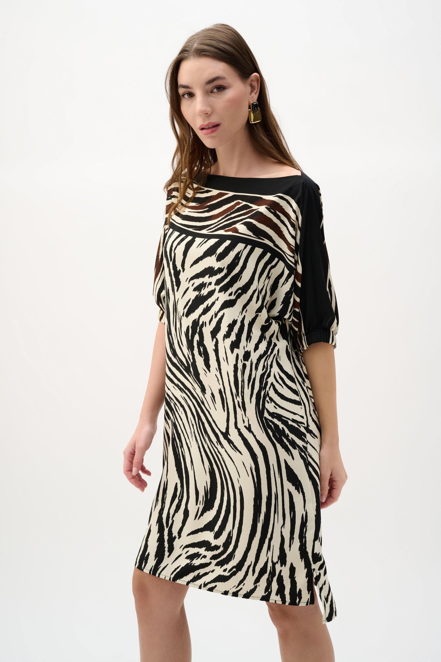 Joseph Ribkoff Recycled Woven Animal Print Straight Dress, Style 262229