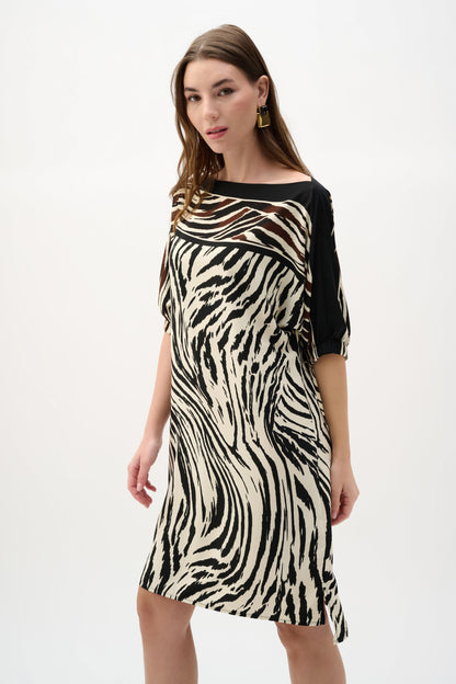 Joseph Ribkoff Recycled Woven Animal Print Straight Dress, Style 262229