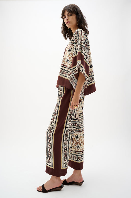 Joseph Ribkoff Scarf Print Wide-Leg Pull-On Pants, Style 262261