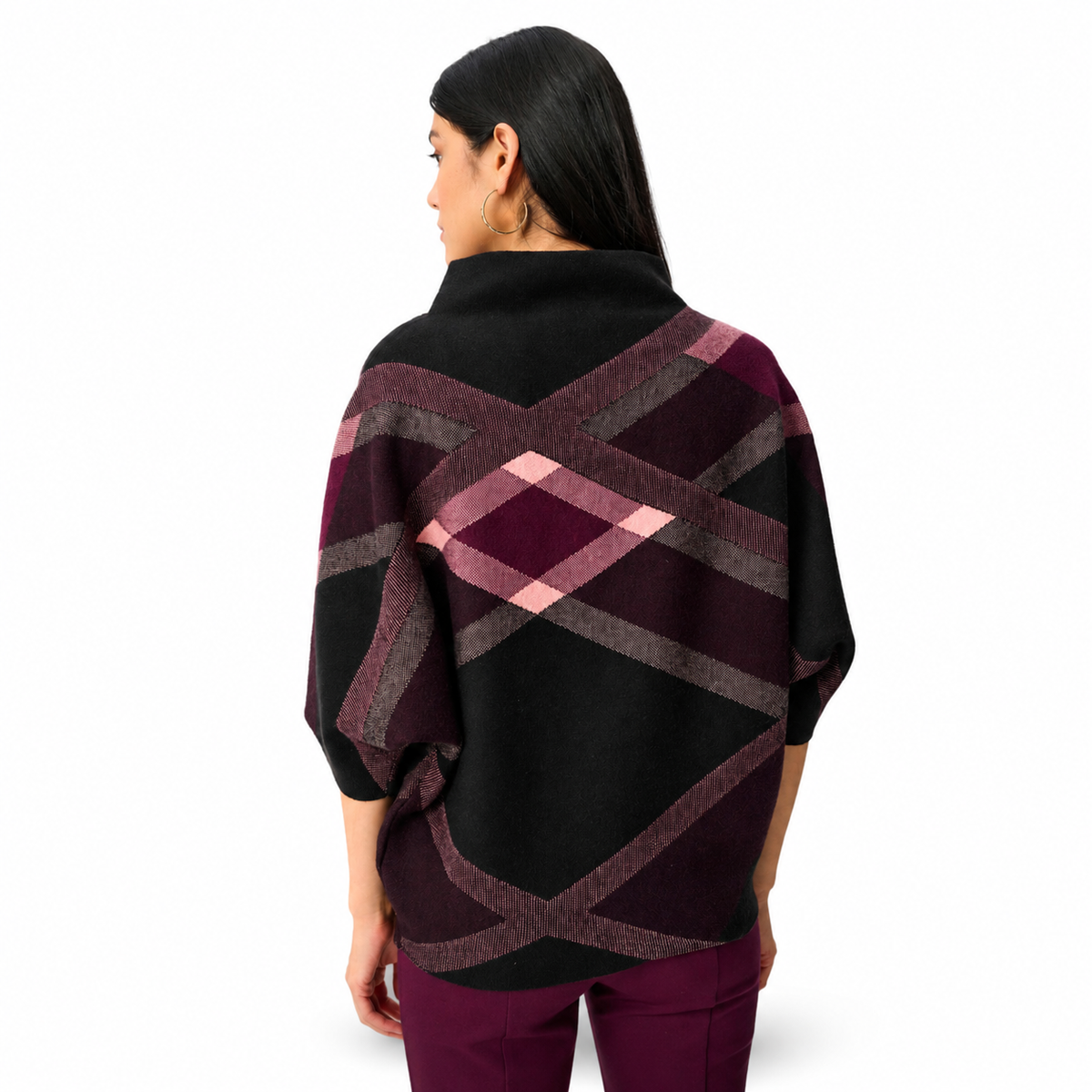 Joseph Ribkoff Brushed Viscose And Nylon Plaid Funnel-Neck Sweater