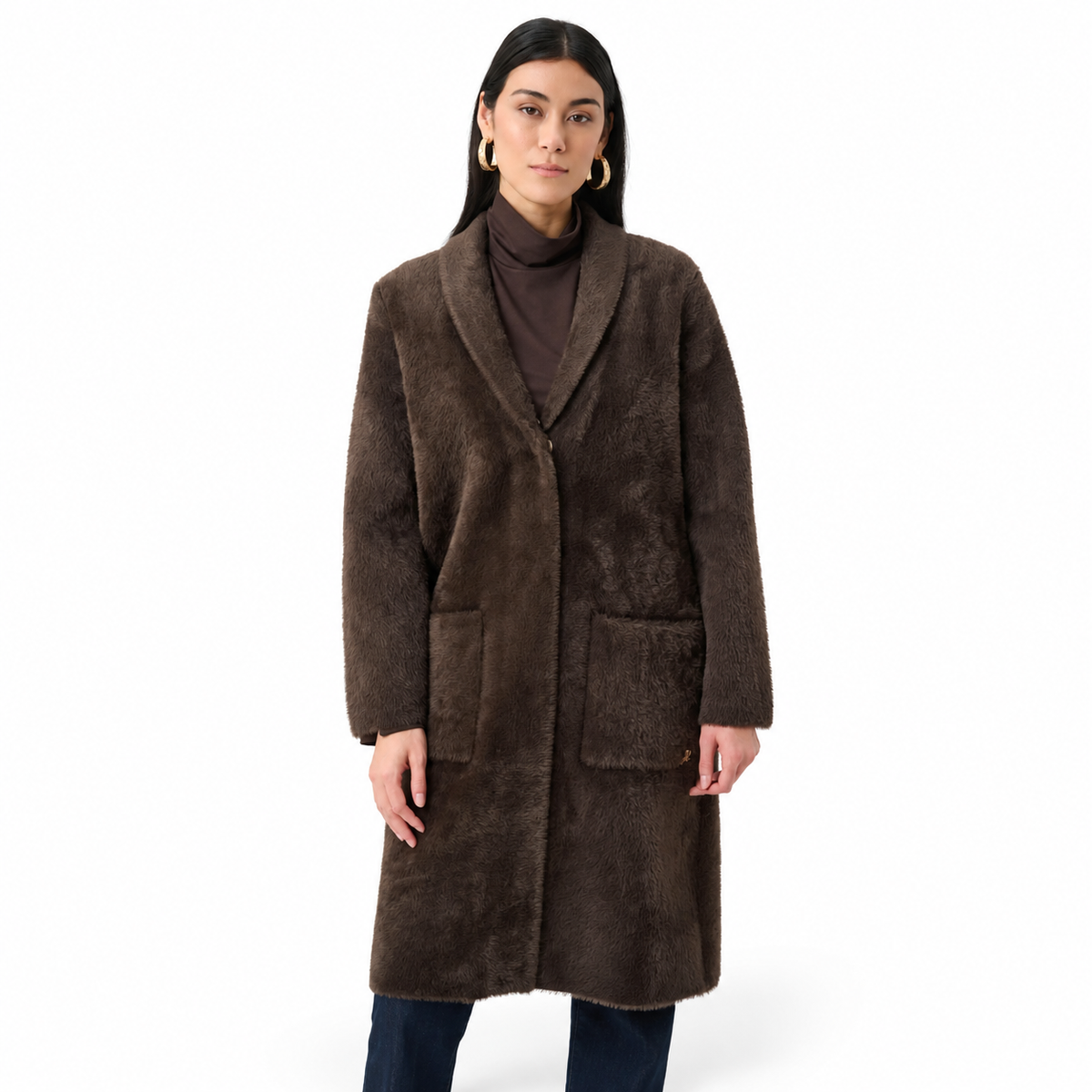 Joseph Ribkoff Feather Yarn Knit Coat With Detachable Faux Fur Collar Style 263973