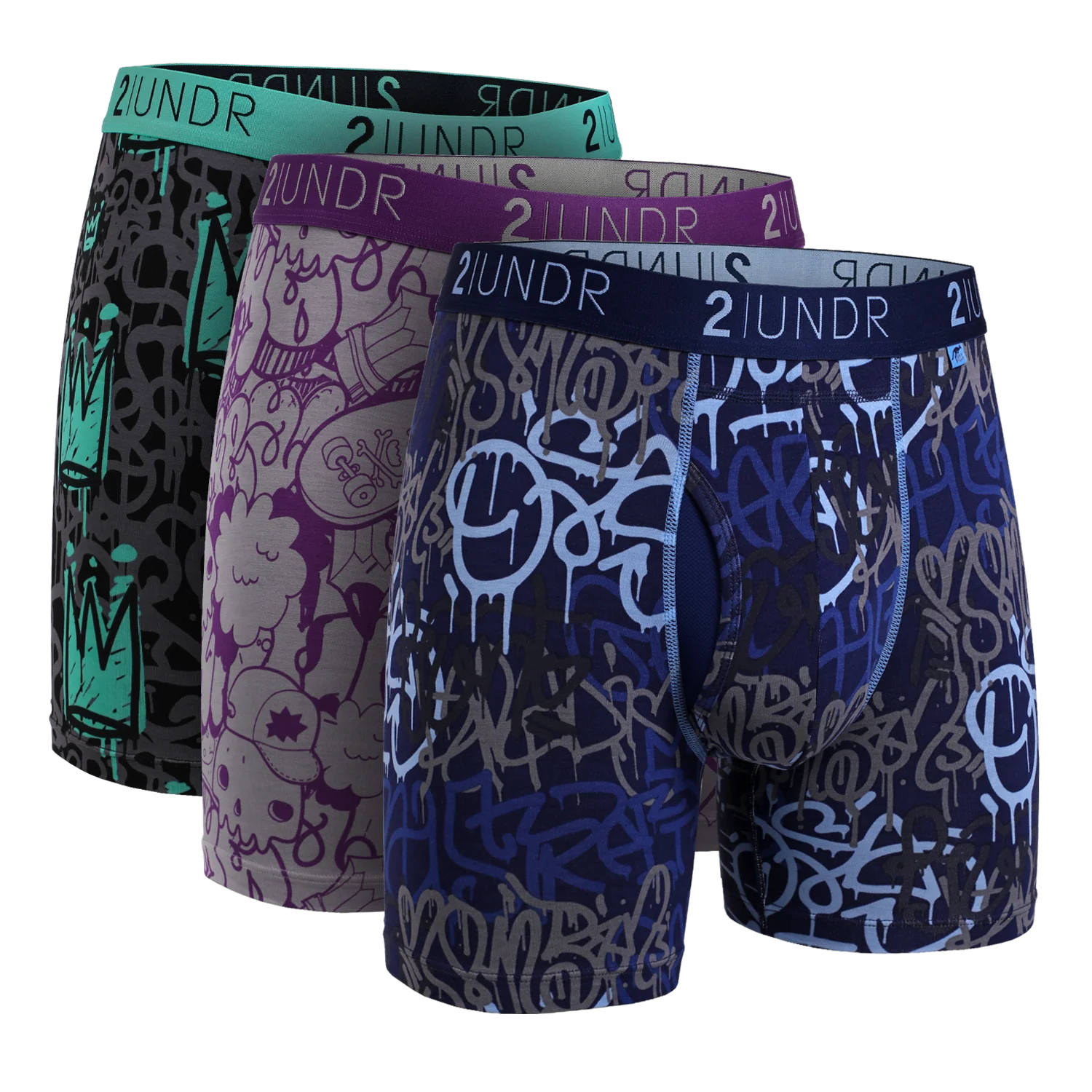 3 pack of comfortable male underwear patterned boxer briefs with colorful waistbands