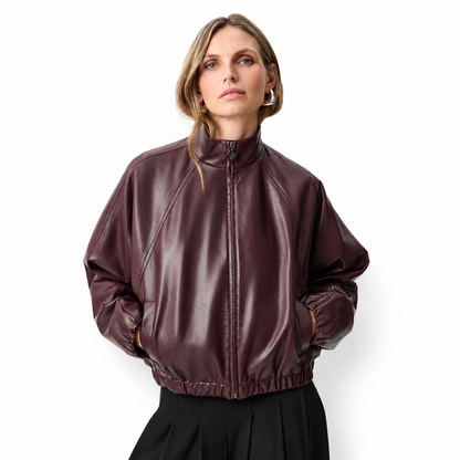 Joseph Ribkoff Leatherette Mock-Neck Bomber Jacket