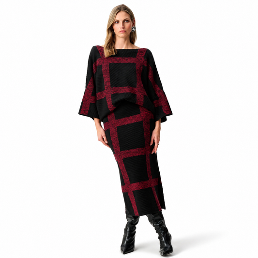Joseph Ribkoff Brushed Viscose And Nylon Knit Plaid Pencil Skirt