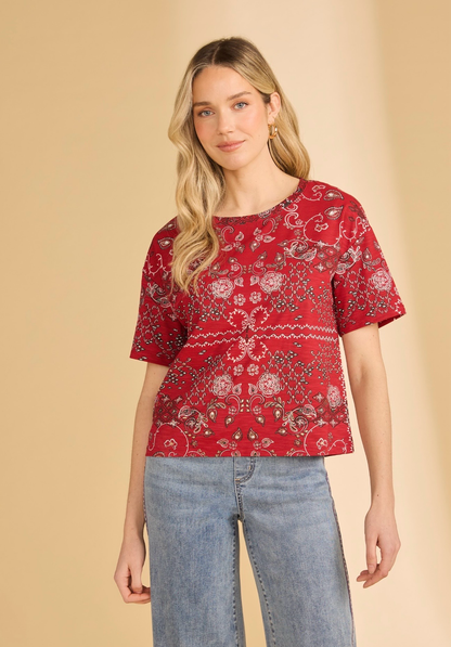 FDJ Short Sleeve Embellished Top, Style 3992476