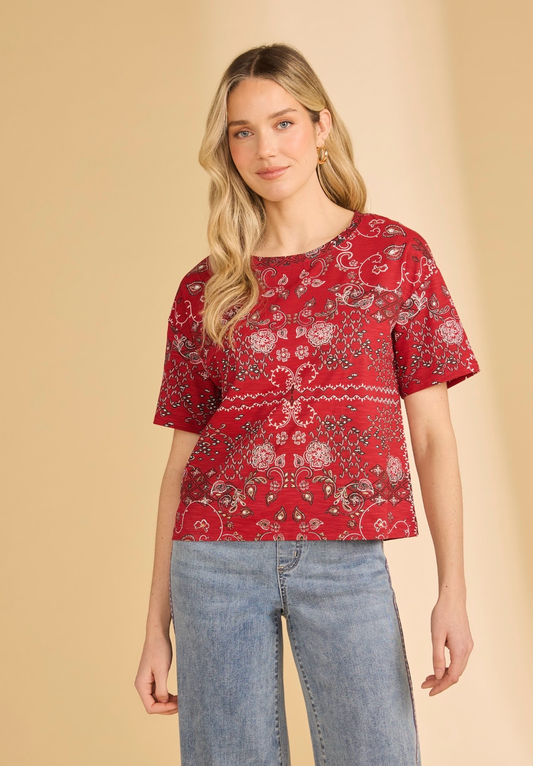 FDJ Short Sleeve Embellished Top, Style 3992476
