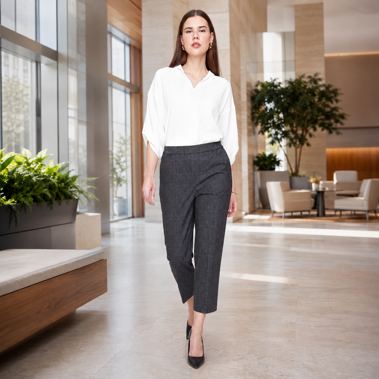 Renuar Glencheck Knit Pull-On Pants
