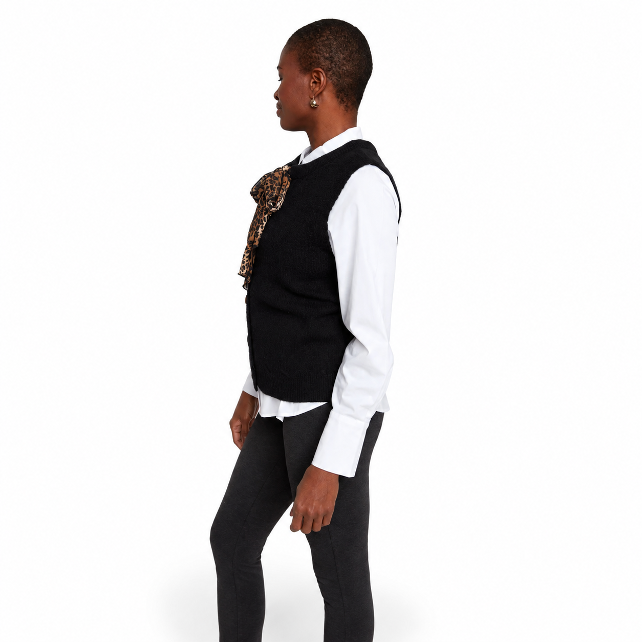 Renuar Leopard Print Tie Vest