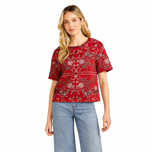 FDJ Short Sleeve Embellished Top