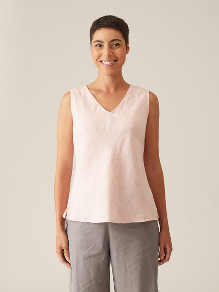 Cut Loose Solid Linen V-Neck Bias Tank, Style #4405103