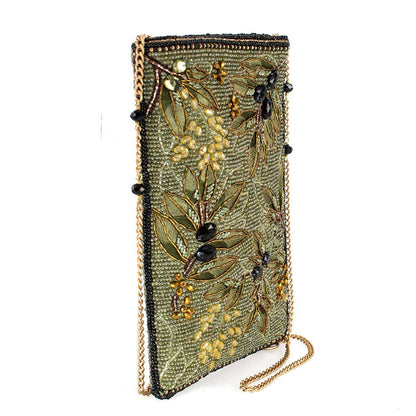 Olive Branch Beaded and Embroidered Crossbody Phone Bag