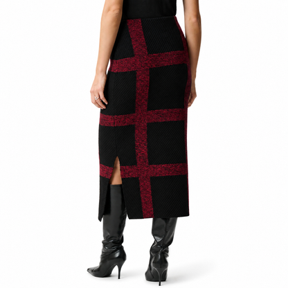 Joseph Ribkoff Brushed Viscose And Nylon Knit Plaid Pencil Skirt