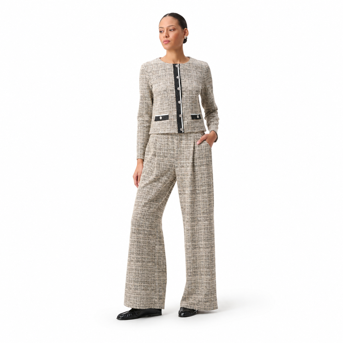 Joseph Ribkoff Plaid Boucle Wide-Leg Pants Style 264079