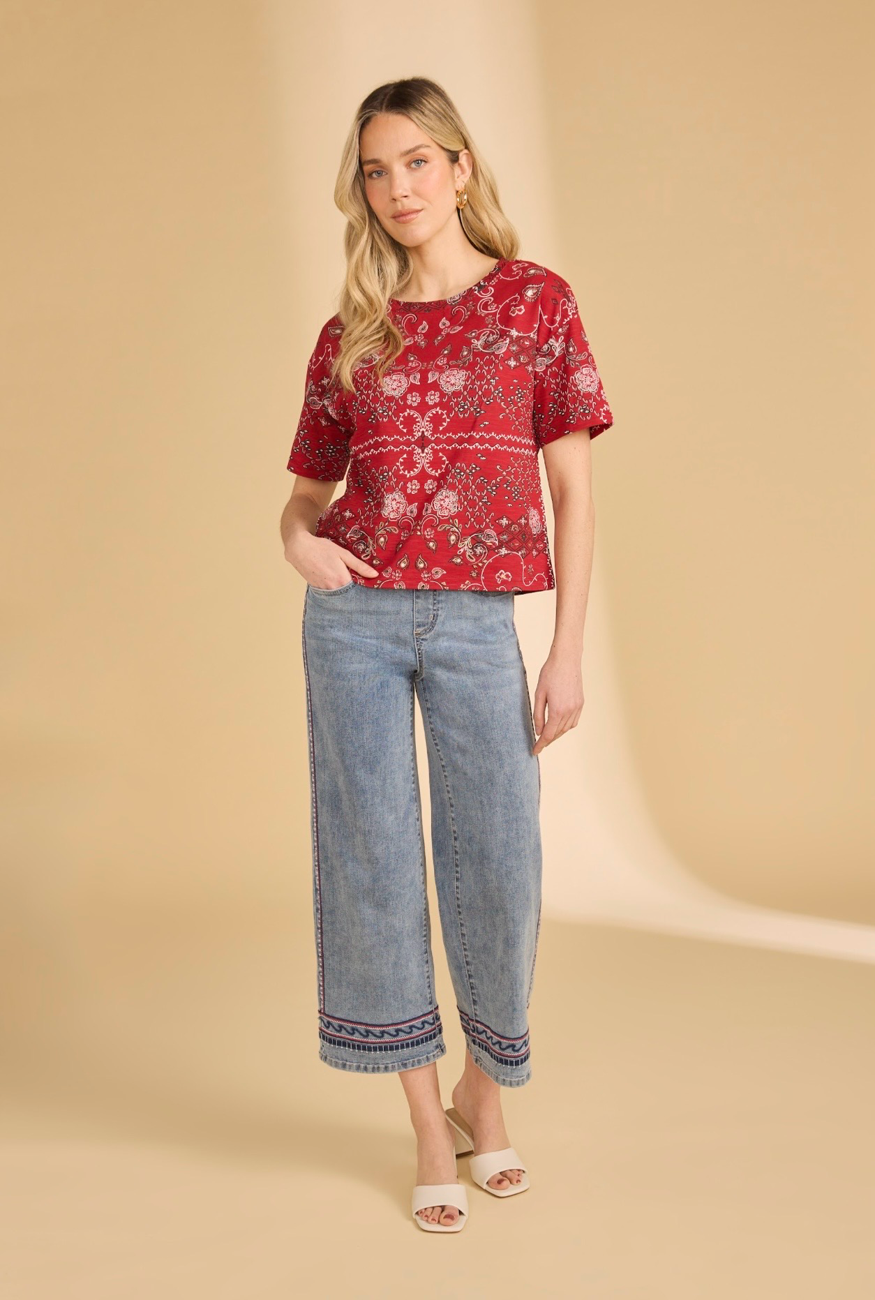 FDJ Short Sleeve Embellished Top, Style 3992476