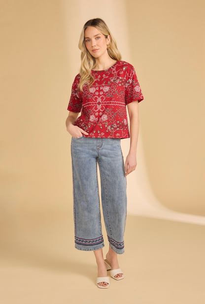 FDJ Short Sleeve Embellished Top, Style 3992476