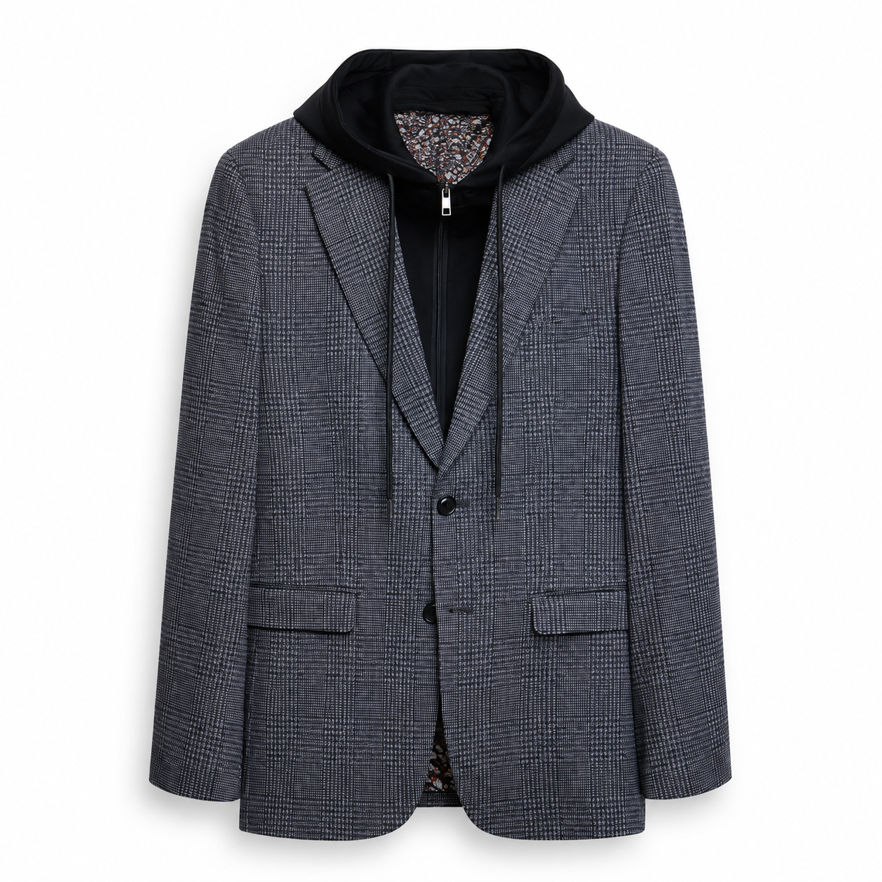 Soul of London Detachable-Collar Hooded Blazer - Charcoal